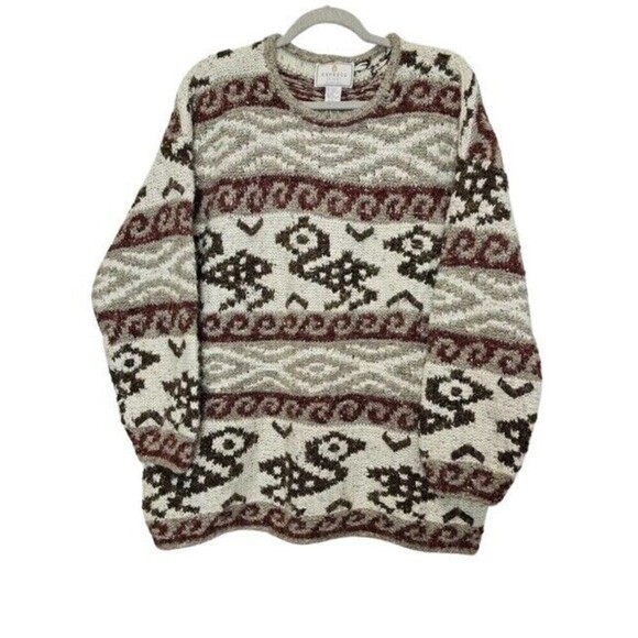 Vintage EXPRESS Tricot Chunky HandKnitted Wool Angora Sweater Size L Fisherman - Picture 2 of 12